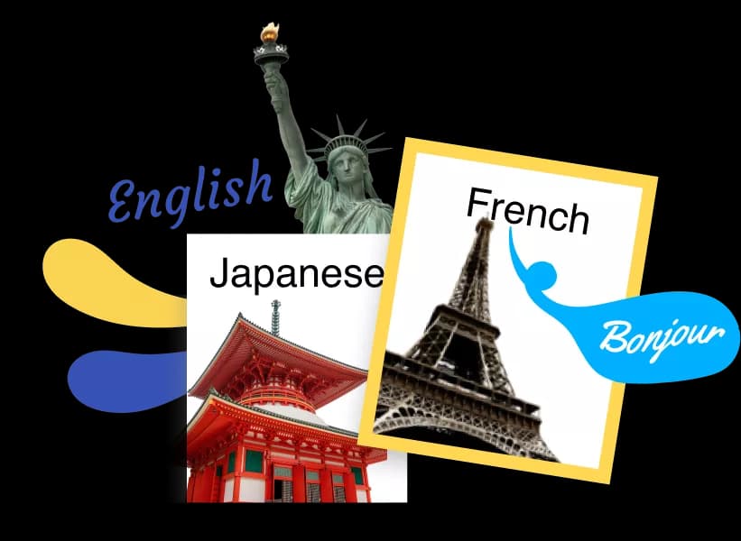 Vignettes de sélection Rosetta Stone Language pour l'anglais, le japonais et le français.