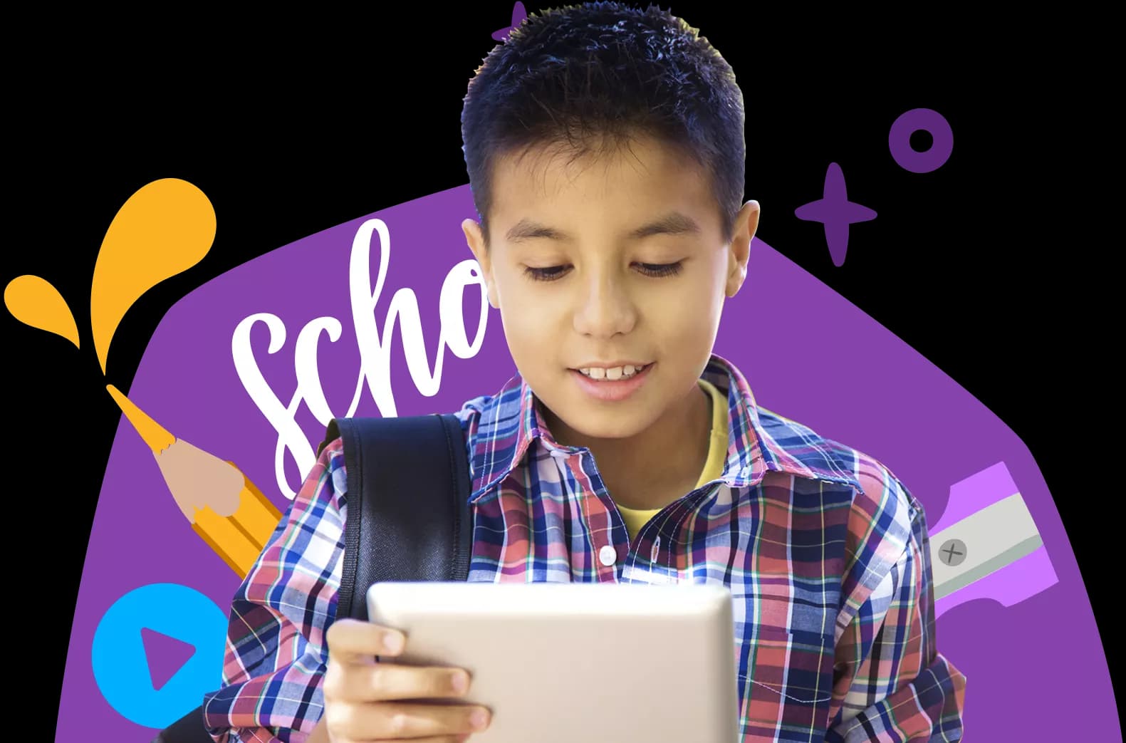 Un enfant d'âge élémentaire utilisant Rosetta Stone sur une tablette.