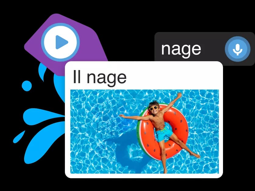 Exemple d'activité d'application Rosetta Stone montrant notre outil d'apprentissage des langues immersif.